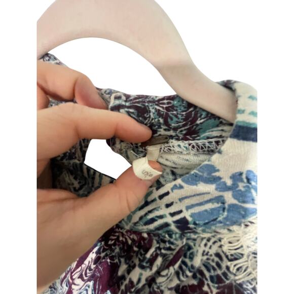 Free People Nouveau Printed Top Women's Casual Lace High Low Linen Western Boho - Picture 5 of 8